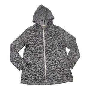 Soft Surroundings Hooded Sweater Womens Medium Leopard Print Cozy Layer Jacket